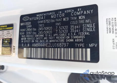 2020 Hyundai Palisade Sel из США, поврежденный, VIN KM8R44HE2LU168797